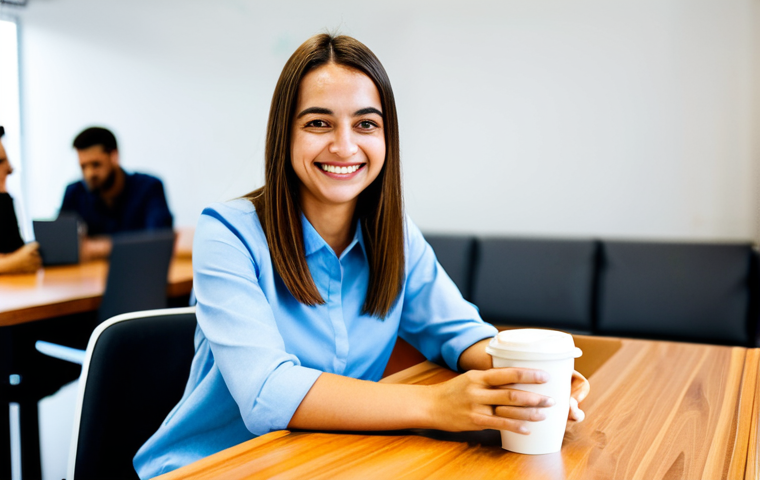 **
"A professional woman in a modern, modest business outfit, sitting at a bright desk in a São Paulo co-working space. She's smiling slightly, holding a 'cafezinho' (small coffee). Background is blurred with other professionals working. Appropriate attire, fully clothed, safe for work, perfect anatomy, natural proportions, professional photography, high quality, family-friendly."
**