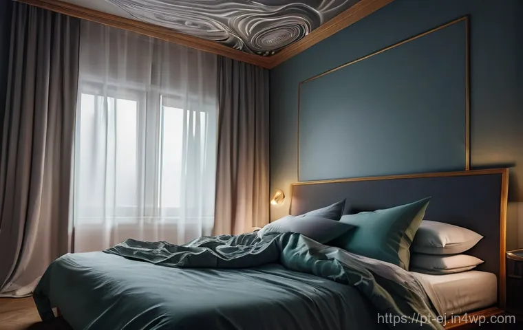 마인드풀니스와 수면 질 향상 방법 - **Prompt:** A young adult, between 20 and 35 years old, lying awake in a dimly lit bedroom. The pers...