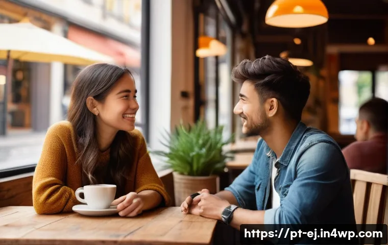 마인드풀니스와 사회적 연결감의 관계 - **Mindful Conversation in a Cozy Cafe:** A young adult woman with warm, thoughtful eyes is actively ...