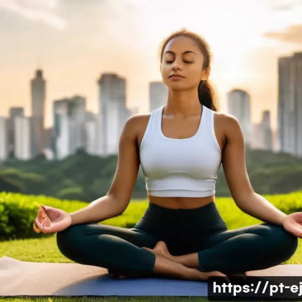 마인드풀니스 속에서의 내적 평화 - A serene scene of a young Brazilian woman practicing mindfulness meditation in a sunlit urban park i...