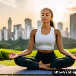 Home 22 마인드풀니스 속에서의 내적 평화 - A serene scene of a young Brazilian woman practicing mindfulness meditation in a sunlit urban park i...