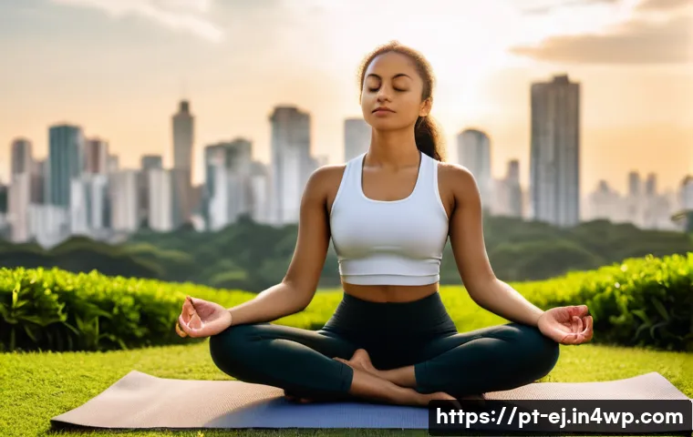 마인드풀니스 속에서의 내적 평화 - A serene scene of a young Brazilian woman practicing mindfulness meditation in a sunlit urban park i...