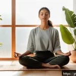 Home 19 마인드풀니스와 인생의 목적 찾기 - A serene and cozy indoor scene featuring a young adult woman practicing mindfulness meditation in a ...