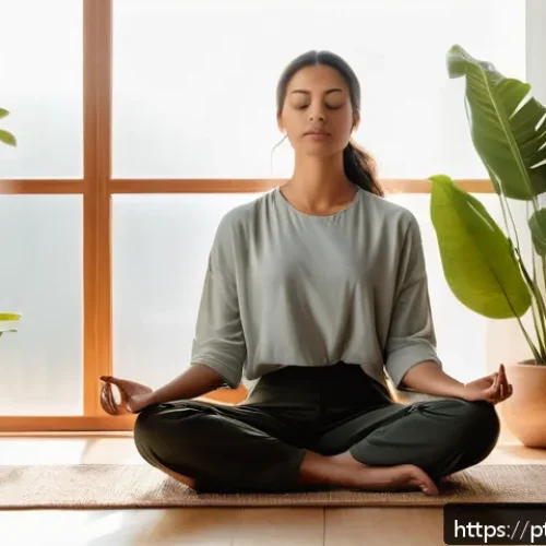 Home 31 마인드풀니스와 인생의 목적 찾기 - A serene and cozy indoor scene featuring a young adult woman practicing mindfulness meditation in a ...