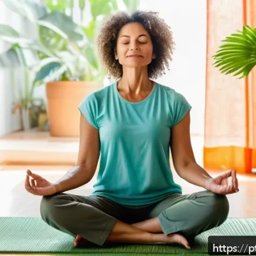 Home 17 마인드풀니스와 자아 성장의 과정 - A serene middle-aged Brazilian woman practicing mindfulness meditation in a bright, cozy living room...